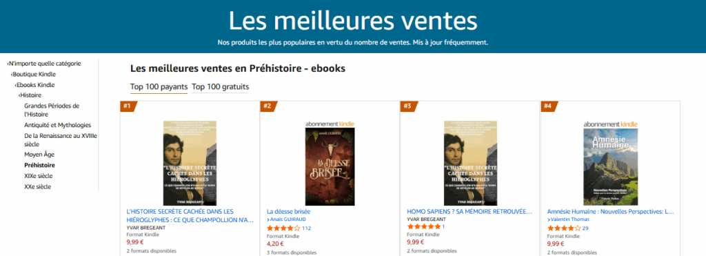 Classement Amazon Préhistoire